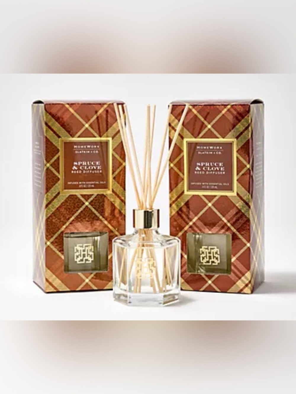 HomeWorx Spruce & Clove Reed Diffuser - Brown Plaid Packaging